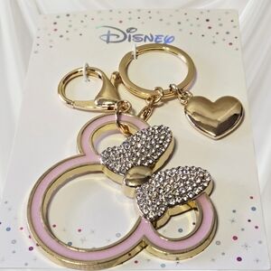 NEW Disney Gold and Pink Bag Charm with Heart And Rhinestones 4 inches